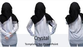  Presentation with muslim women - Amazing PPT theme having muslim women - arab woman wearing hijab backside backdrop and a light blue colored foreground