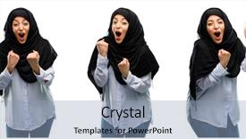  Presentation with emotions - Presentation design featuring muslim women - arab woman wearing hijab happy background and a light blue colored foreground