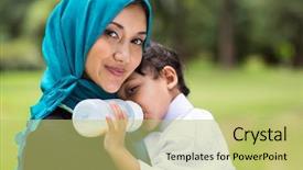  Presentation with arabic - Slide set featuring muslim women - beautiful arabic mother and baby background and a yellow colored foreground