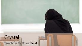  Presentation with muslim women - PPT theme with muslim women - rear view of arabian school background and a coral colored foreground