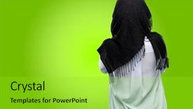  Presentation with bahasa arab - PPT theme enhanced with muslim women - young arab woman wearing hijab background and a yellow colored foreground