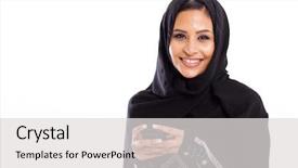  Presentation with arabic woman - Beautiful PPT layouts featuring muslim women - young arabic woman with smart backdrop and a light gray colored foreground