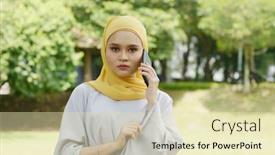  Presentation with scam - PPT layouts featuring muslim-women-received-scam-call background and a soft green colored foreground