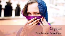  Presentation with hindu - PPT theme with muslim young woman with hennaed background and a coral colored foreground