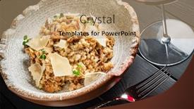  Presentation with red - PPT theme with musroom-risotto-wiht-parmesan background and a coral colored foreground