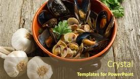 Presentation with clam - Cool new PPT layouts with mussel and clam soup backdrop and a tawny brown colored foreground