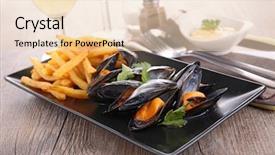  Presentation with french fries - PPT theme having moule - mussel and french fries background and a lemonade colored foreground