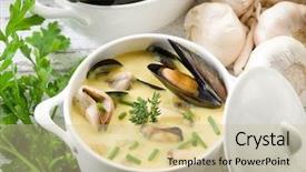  Presentation with saffron - Beautiful slide set featuring mussel soup with saffron backdrop and a soft green colored foreground