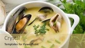  Presentation with saffron - Audience pleasing slides consisting of mussel soup with saffron and cream sauce backdrop and a yellow colored foreground