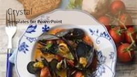  Presentation with bread - Presentation design consisting of mussel soup with toasted bread background and a coral colored foreground