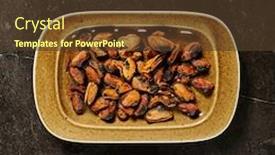  Presentation with black art - Slide set featuring mussels-cooked-without-shells background and a tawny brown colored foreground