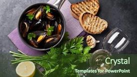  Presentation with copper - PPT theme having mussels in copper pot background and a tawny brown colored foreground