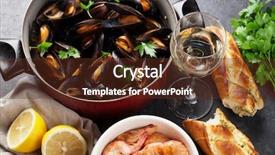  Presentation with shrimps - Cool new presentation theme with mussels shrimps and white wine backdrop and a tawny brown colored foreground