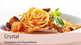  Presentation with blue cheese - Slide set having mussels shrimps garlic onion white background and a red colored foreground