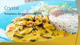  Presentation with curry - PPT theme having mussels with curry sauce rice and salad background and a arctic colored foreground