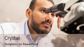  Presentation with dna - Beautiful PPT theme featuring mustache twisting eyepiece of microscope backdrop and a coral colored foreground