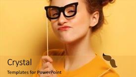  Presentation with disabled people lonely girl - Presentation theme having mustaches and glasses over yellow background and a  colored foreground