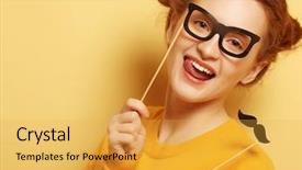  Presentation with lifestyle - PPT theme enhanced with mustaches and glasses over yellow background and a  colored foreground