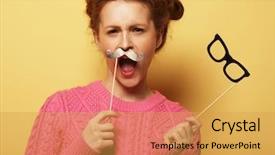  Presentation with glasses - Slides consisting of mustaches and glasses over yellow background and a  colored foreground