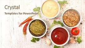  Presentation with ketchup - PPT theme featuring mustard ketchup and pesto sauce background and a cream colored foreground