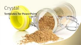  Presentation with powder - Cool new presentation theme with mustard powder in glass jar isolated on white backdrop and a blonde colored foreground