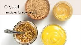  Presentation with sauce - Slide set enhanced with mustard sauce in bowl isolated background and a coral colored foreground