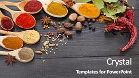  Presentation with powder - Cool new PPT theme with mustard seeds - powder spices on spoons backdrop and a dark gray colored foreground