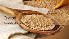  Presentation with spilling - Audience pleasing presentation consisting of mustard seeds in vintage wooden backdrop and a coral colored foreground