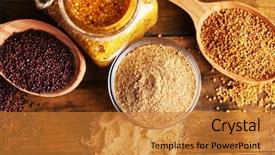  Presentation with seeds - PPT layouts featuring mustard seeds powder and sauce background and a gold colored foreground