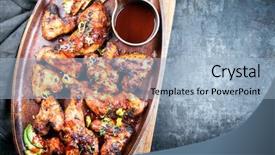  Presentation with hot sauce - PPT theme featuring mustered - traditional barbecue chicken wings background and a light blue colored foreground