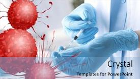  Presentation with syringe - Slide deck with mutation - doctor with syringe and ampule background and a light blue colored foreground