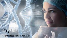  Presentation with laboratory - Theme with mutation - scientist woman working in laboratory background and a light blue colored foreground