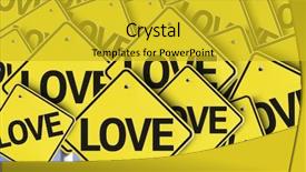  Presentation with road stop sign - Colorful slides enhanced with crackers in transparent wrapper on dark wooden table backdrop and a tawny brown colored foreground