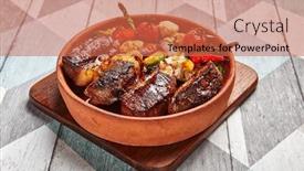  Presentation with main course - Cool new theme with mutton-baked-with-vegetables-lamb backdrop and a coral colored foreground