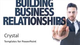  Presentation with building relationships - Amazing slide set having mutual help - business man pointing the text backdrop and a white colored foreground