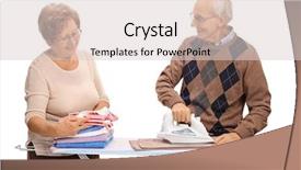  Presentation with ironing - Amazing presentation theme having mutual help - senior couple ironing together isolated backdrop and a lemonade colored foreground