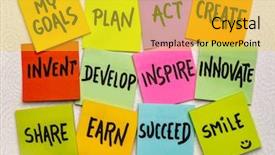  Presentation with set goals - Amazing PPT theme having set of colorful sticky notes backdrop and a yellow colored foreground