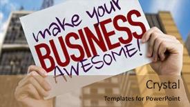  Presentation with business leaders - Colorful slide deck enhanced with success story leaders - make your business awesome placard backdrop and a coral colored foreground