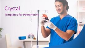  Presentation with myeloma - Beautiful PPT theme featuring myeloma - young male doctor in blood backdrop and a sky blue colored foreground