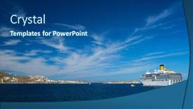  Presentation with cruise ship - Audience pleasing theme consisting of mykonos-greece-may-29-2019 backdrop and a ocean colored foreground