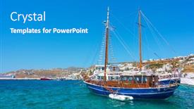  Presentation with tourist - Presentation theme featuring mykonos-island-in-greece-tourist background and a teal colored foreground