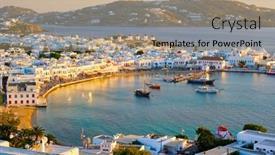  Presentation with greek islands - Beautiful theme featuring mykonos-island-port-with-boats backdrop and a coral colored foreground