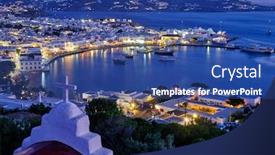  Presentation with cyclades - Theme consisting of mykonos-town-greek-tourist-holiday background and a ocean colored foreground