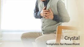  Presentation with illness - Presentation theme enhanced with myocardial - senior man suffering from illness background and a soft green colored foreground