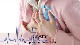  Presentation with cardiac attack - PPT layouts consisting of cardiac anatomy - heart attack concept woman suffering background and a coral colored foreground