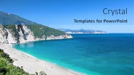  Presentation with island - Cool new slide set with myrtos-beach-kefalonia-island-greece backdrop and a light blue colored foreground