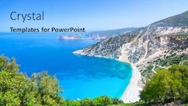  Presentation with island - Presentation design enhanced with myrtos-beach-kefalonia-island-greece background and a light blue colored foreground