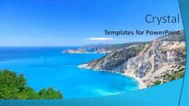  Presentation with island - PPT layouts consisting of myrtos-beach-kefalonia-island-greece background and a light blue colored foreground