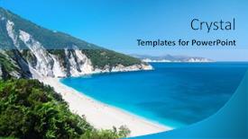  Presentation with island - PPT layouts enhanced with myrtos-beach-kefalonia-island-greece background and a light blue colored foreground