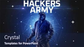  Presentation with hacker - Colorful PPT layouts enhanced with mysterious-hacker-online-attack-concept backdrop and a navy blue colored foreground